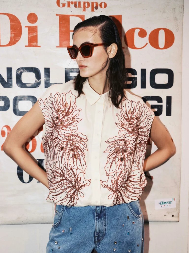 Sequin sleeveless cotton shirt